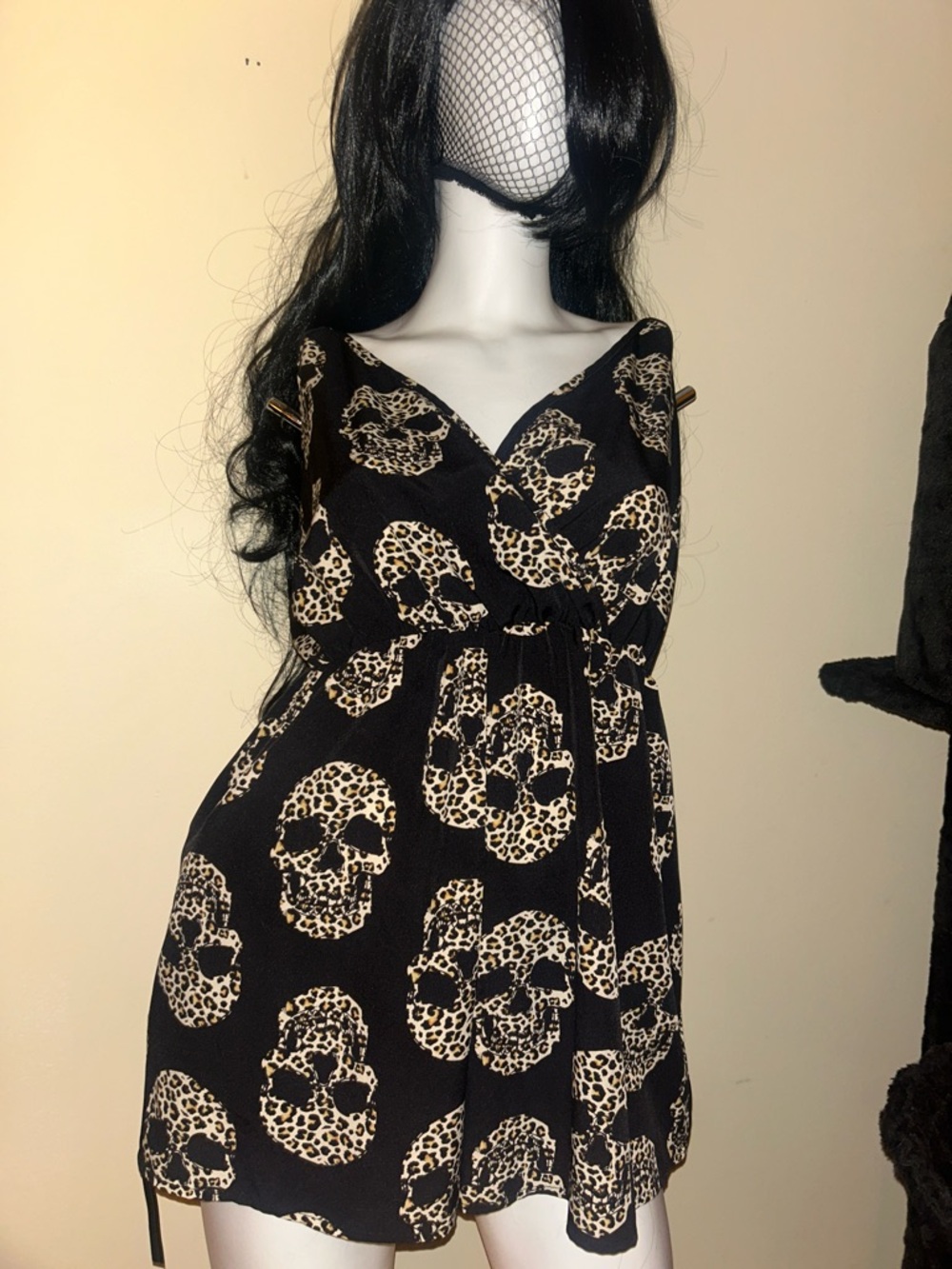Black Skull-Print Sleeveless Romper
